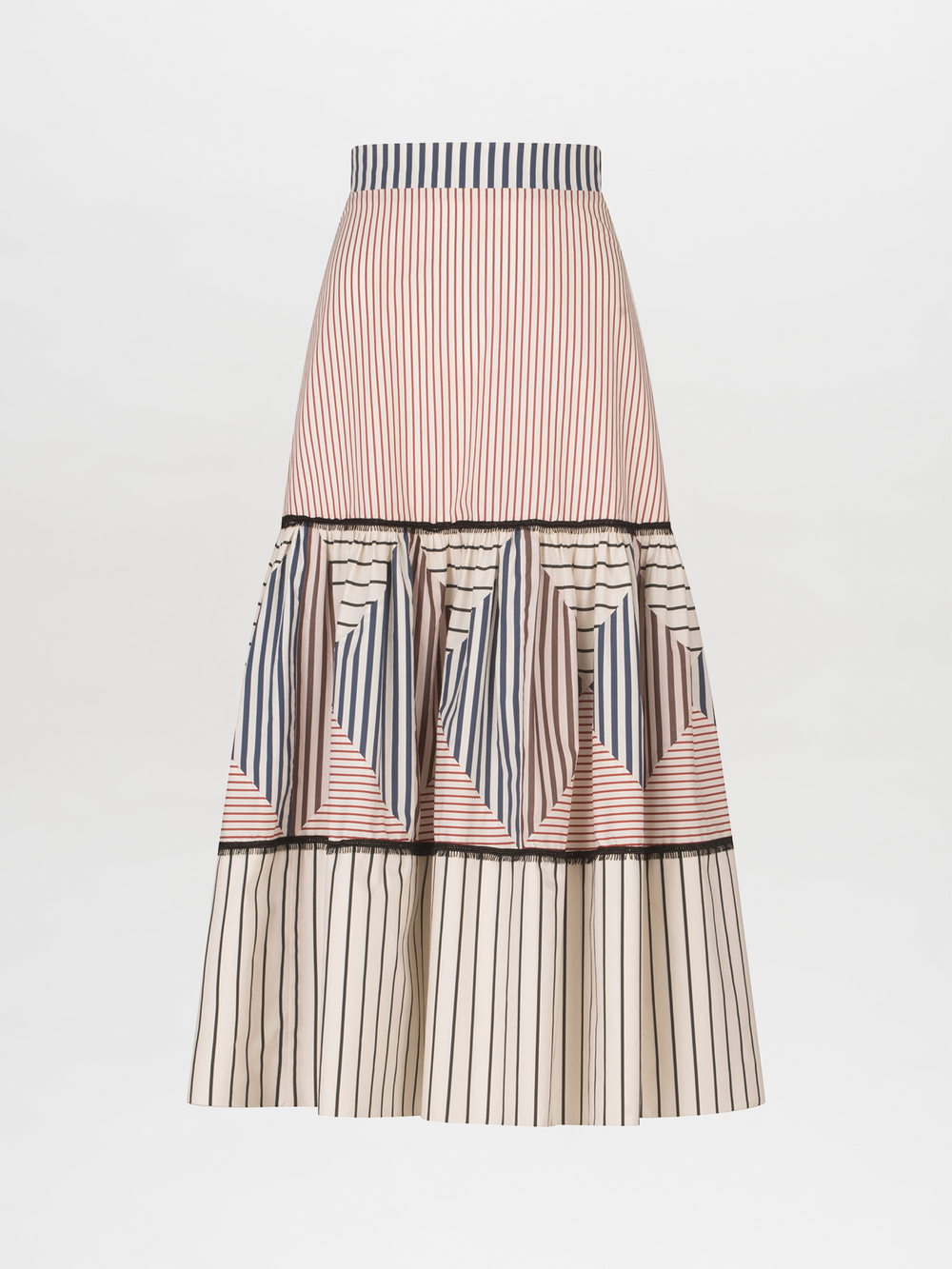 A Guillermina Skirt Multicolor Stripes with high waisted skirt with contrasting black and white stripes.