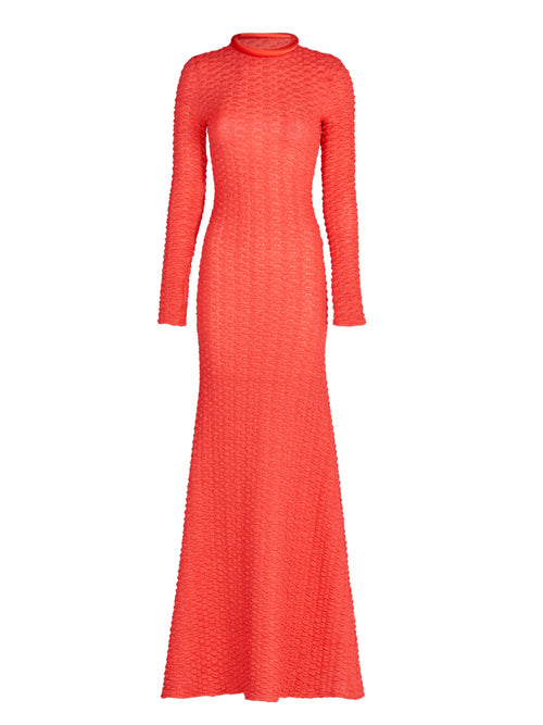The Gabbice Dress Rouge in coral fabric is long-sleeved.