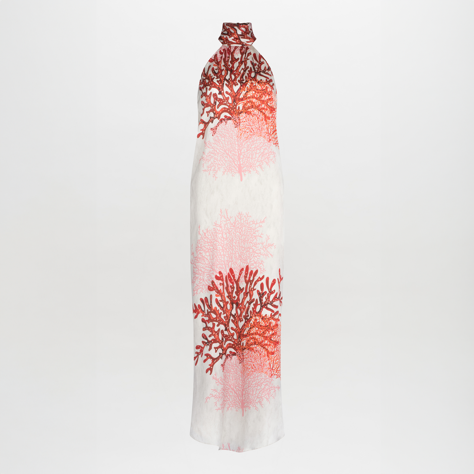 Galia Dress Multi Coral with a high neckline and sleeveless design, displayed against a plain background.