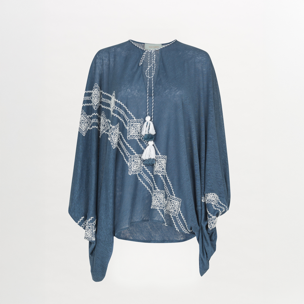 Geva Blouse Navy Embroidered