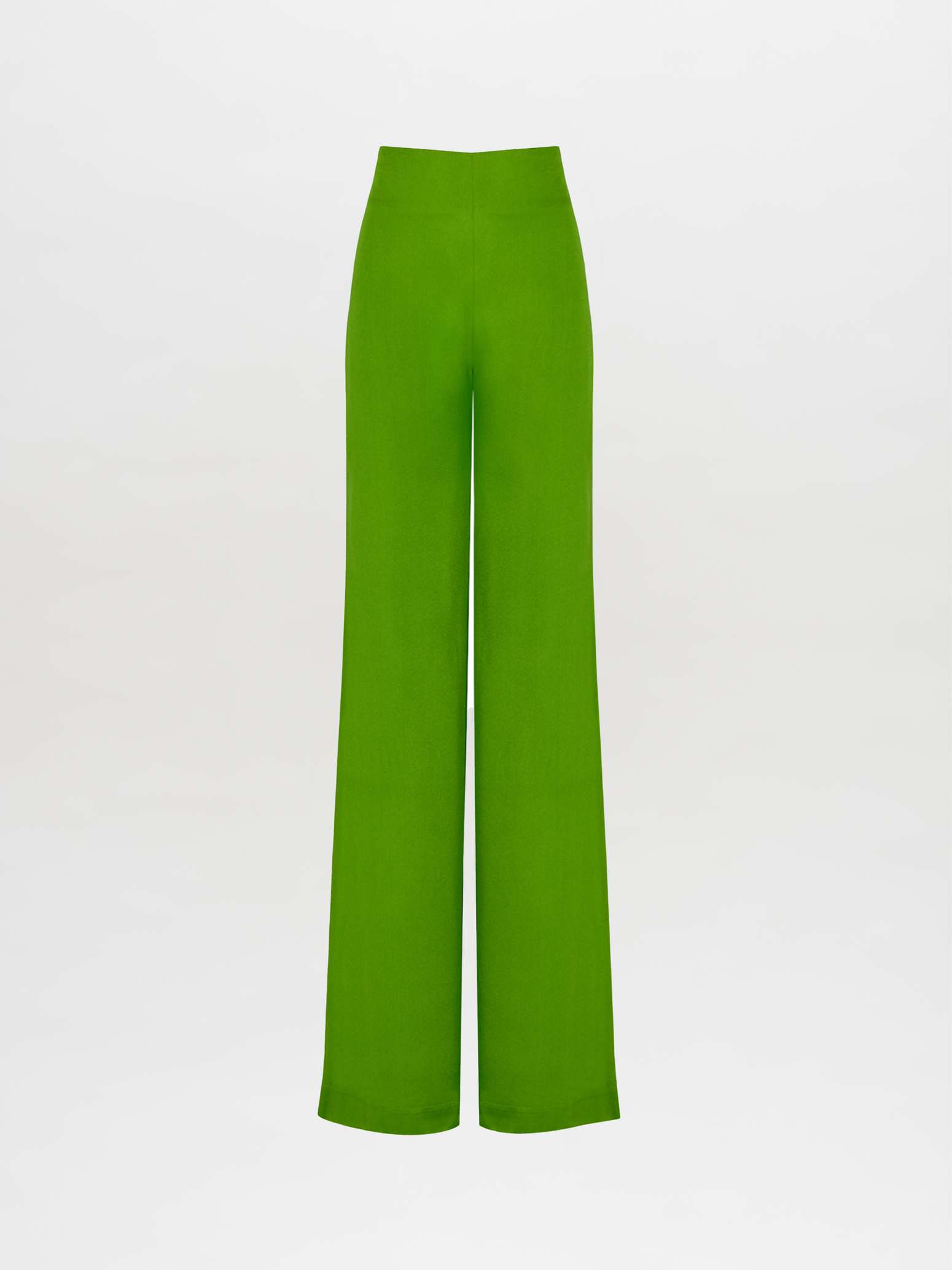 A woman's versatile high-rise Grotte Pant Lime wide leg pants on a white background.