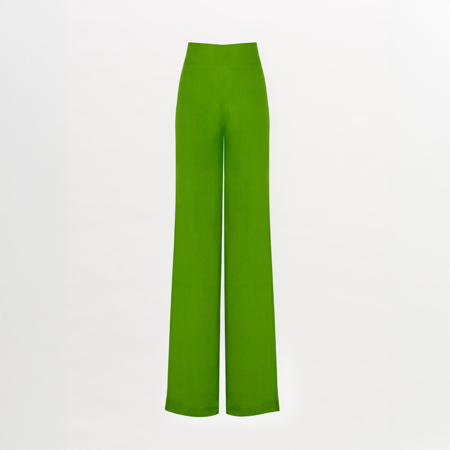 A woman's versatile high-rise Grotte Pant Lime wide leg pants on a white background.