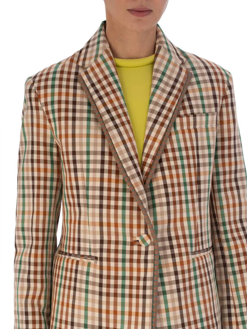 A Haimi Jacket Wilmington Tan Stripes with a notched lapel and front pockets, displayed against a white background.