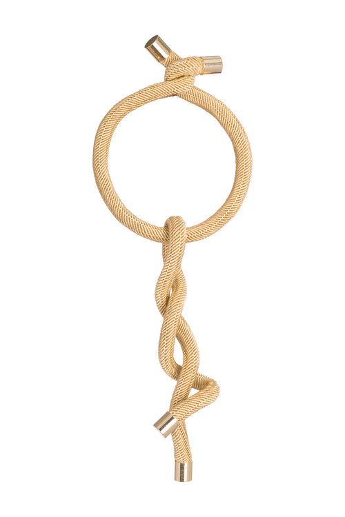 A beige braided Hazel Necklace Gold with a touch of metallic accents on the clasp.