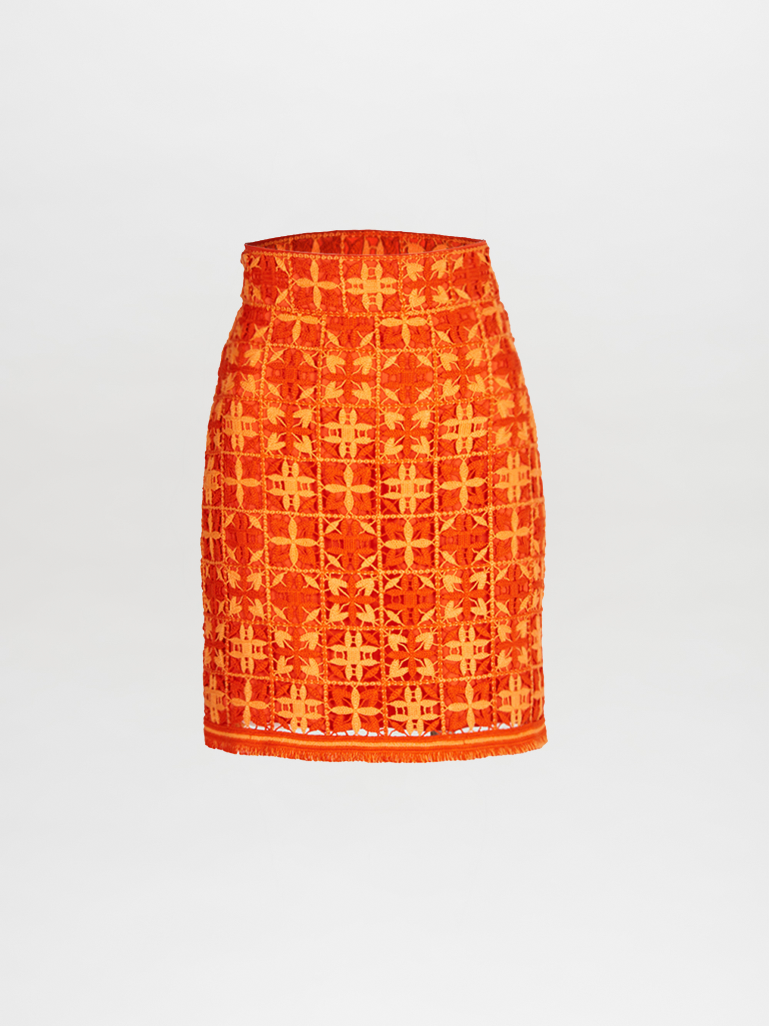 Idalia Skirt Red Orange Crochet with a floral pattern, displayed on a plain white background.