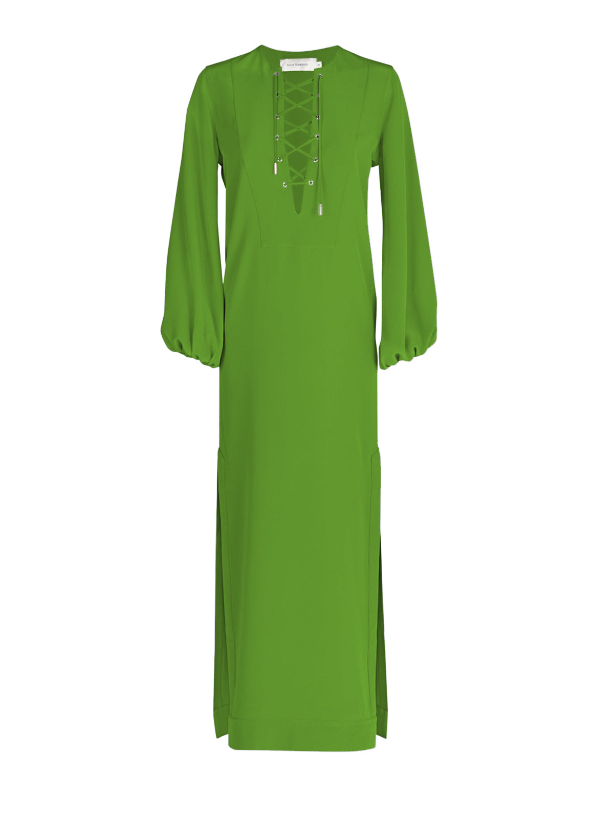 A Isernia Tunic Lime with lace detailing.