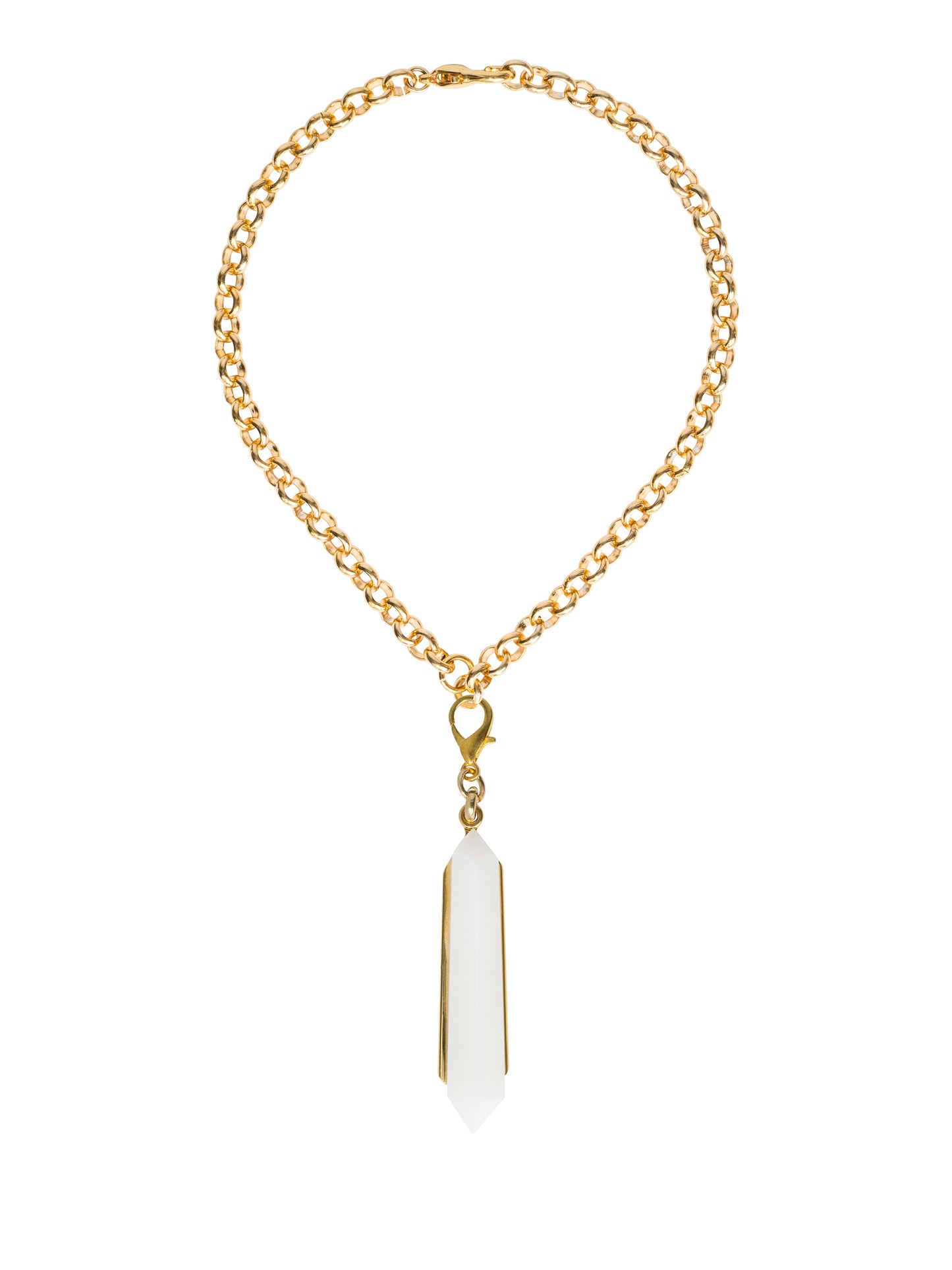 The Mariela Necklace Pearl, featuring a gold chain and a hanging white crystal pendant, is perfect for commemorating special dates like September 2nd or August 19th, 2024.