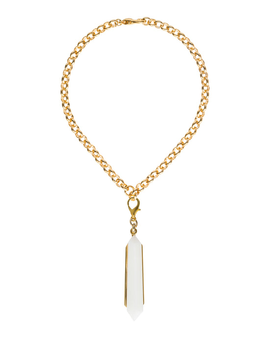 The Mariela Necklace Pearl, featuring a gold chain and a hanging white crystal pendant, is perfect for commemorating special dates like September 2nd or August 19th, 2024.