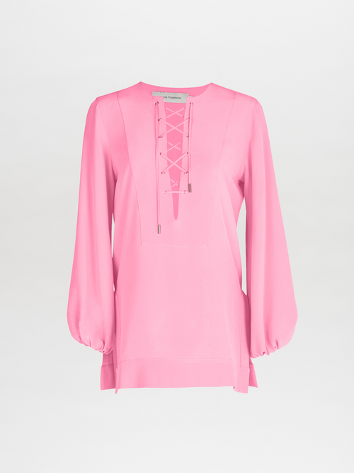 A glamorous Merve Blouse Pink with lace detailing.