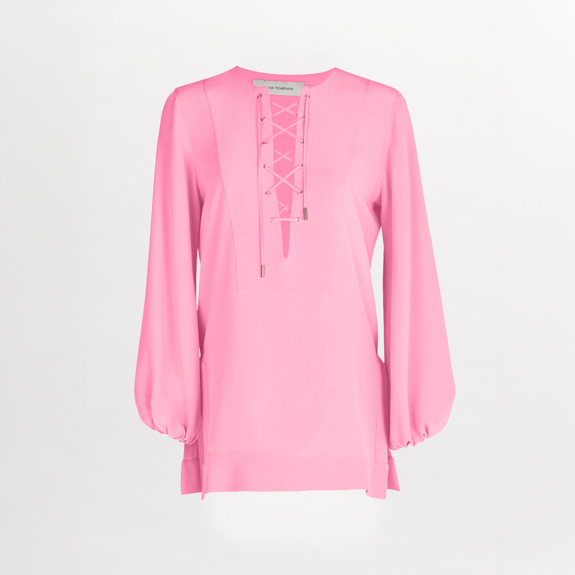 A glamorous Merve Blouse Pink with lace detailing.