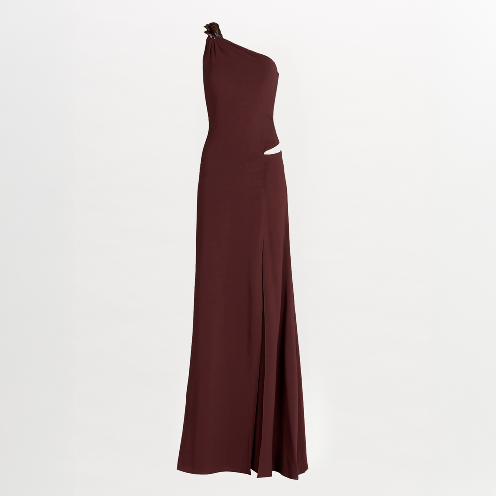 Nix Dress Brown with a touch of built-in jewelry.