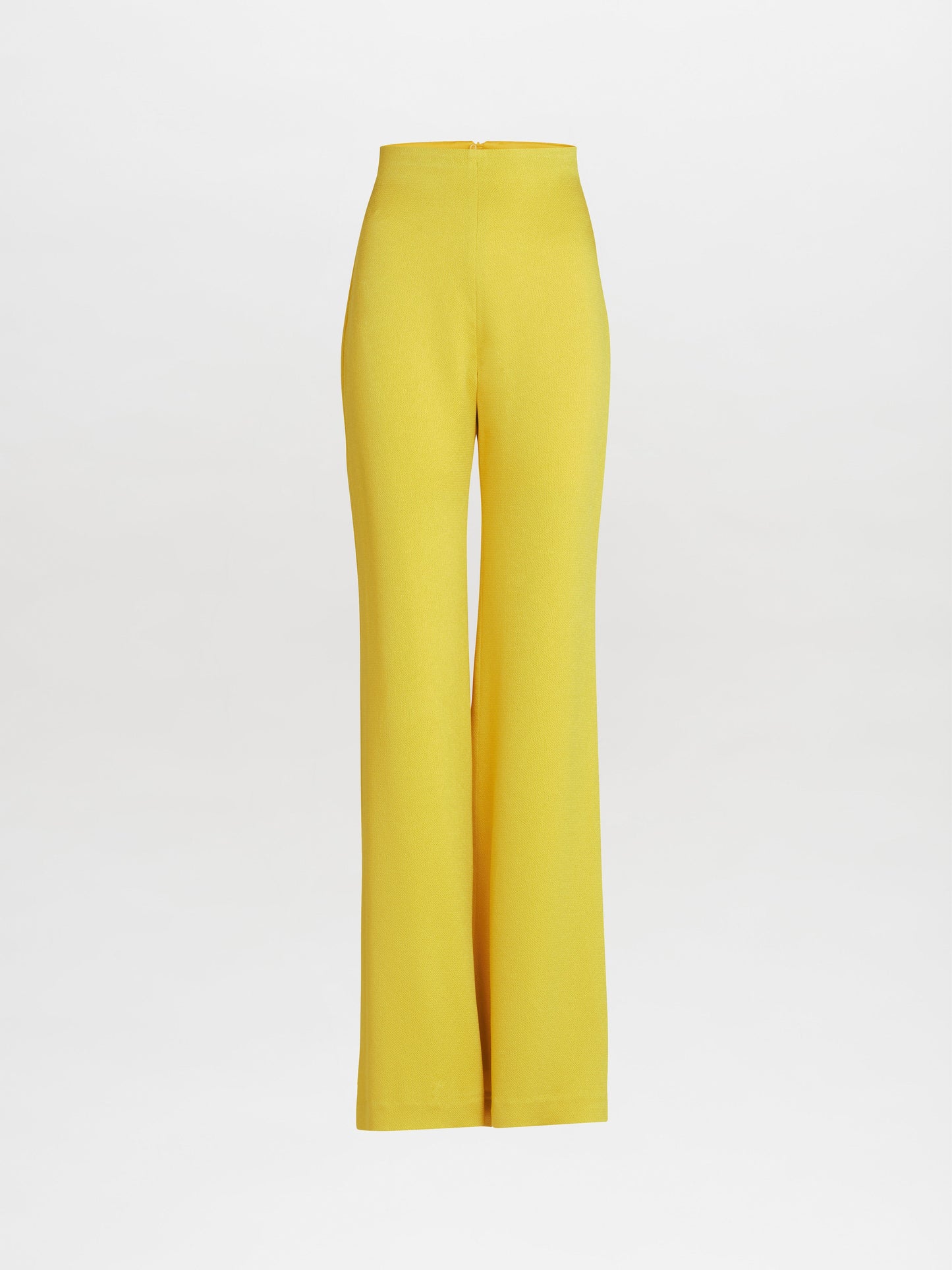 The Palermo Pant features a bright yellow high-waisted design with wide legs set against a plain white background.