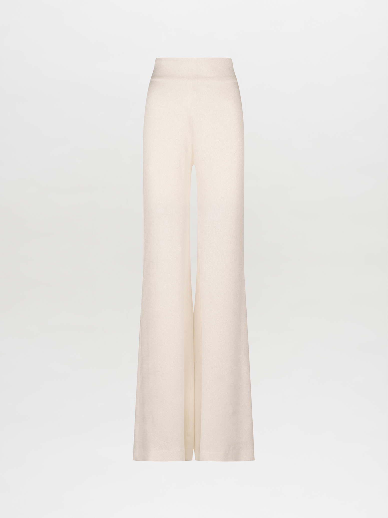 Palermo Pant White-colored high-waisted palazzo pants with a hammered texture fabric on a plain background.