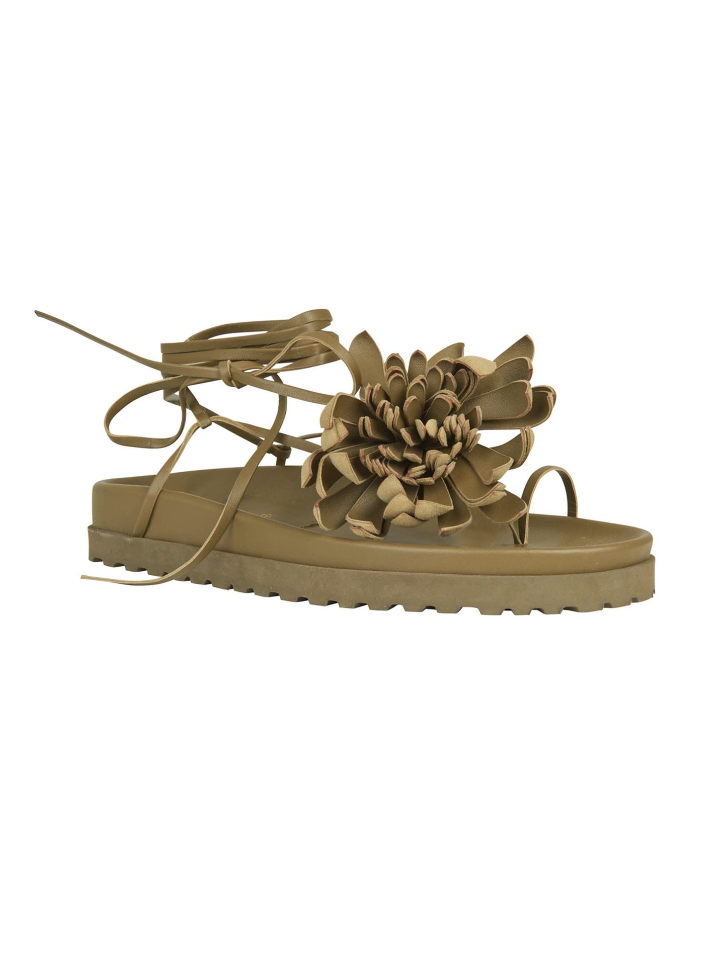 The Idania Sandal Olive features a floral design on the strap and a thick sole, perfect for adding a touch of style to your outfit. Order effortlessly now for smooth processing and enjoy quick delivery straight to your doorstep.