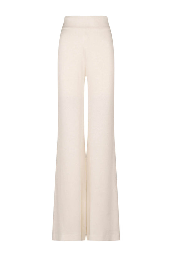 Palermo Pant White-colored high-waisted palazzo pants with a hammered texture fabric on a plain background.