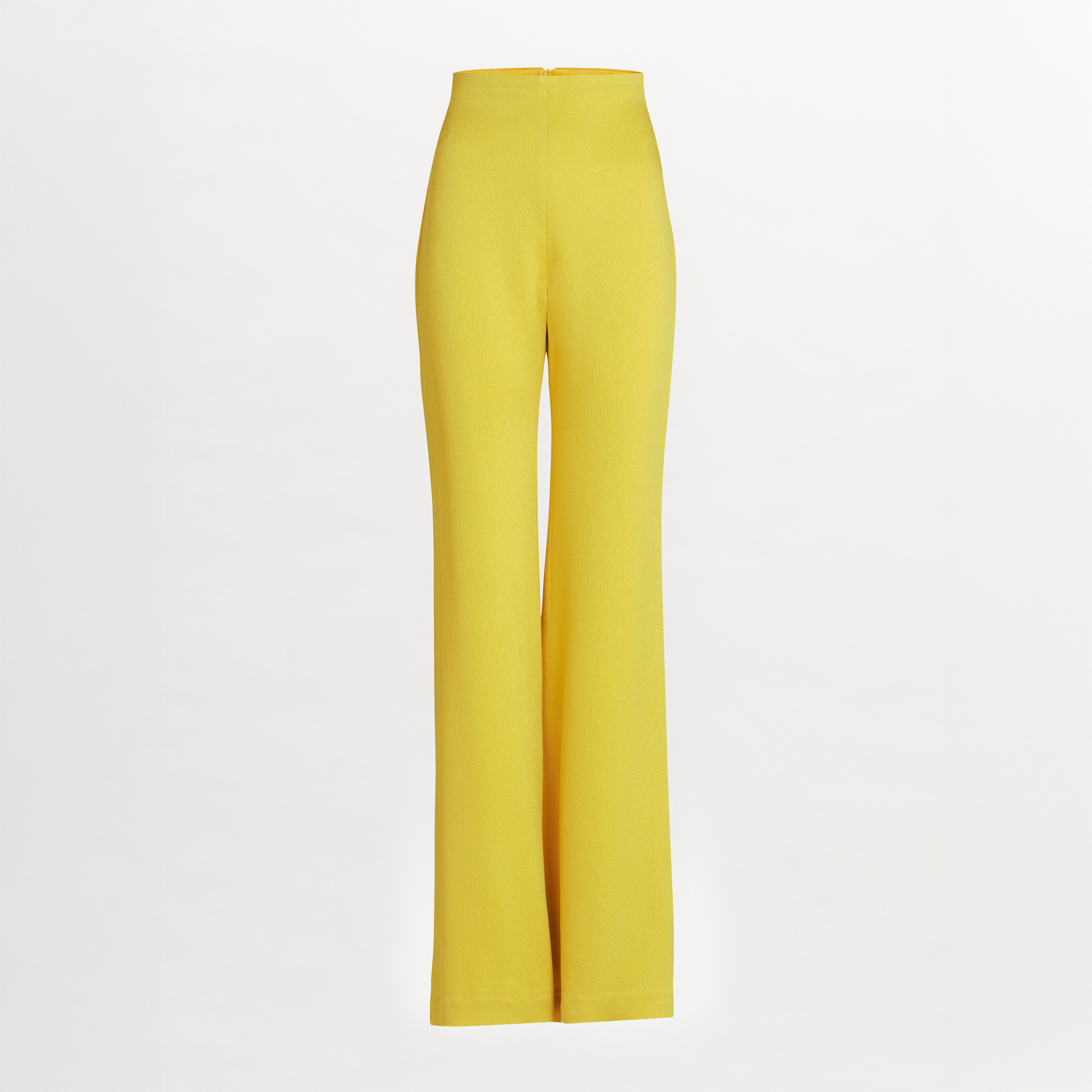 The Palermo Pant: high-waisted, wide-leg yellow pants made from luxurious Italian fabric, displayed on a plain white background.