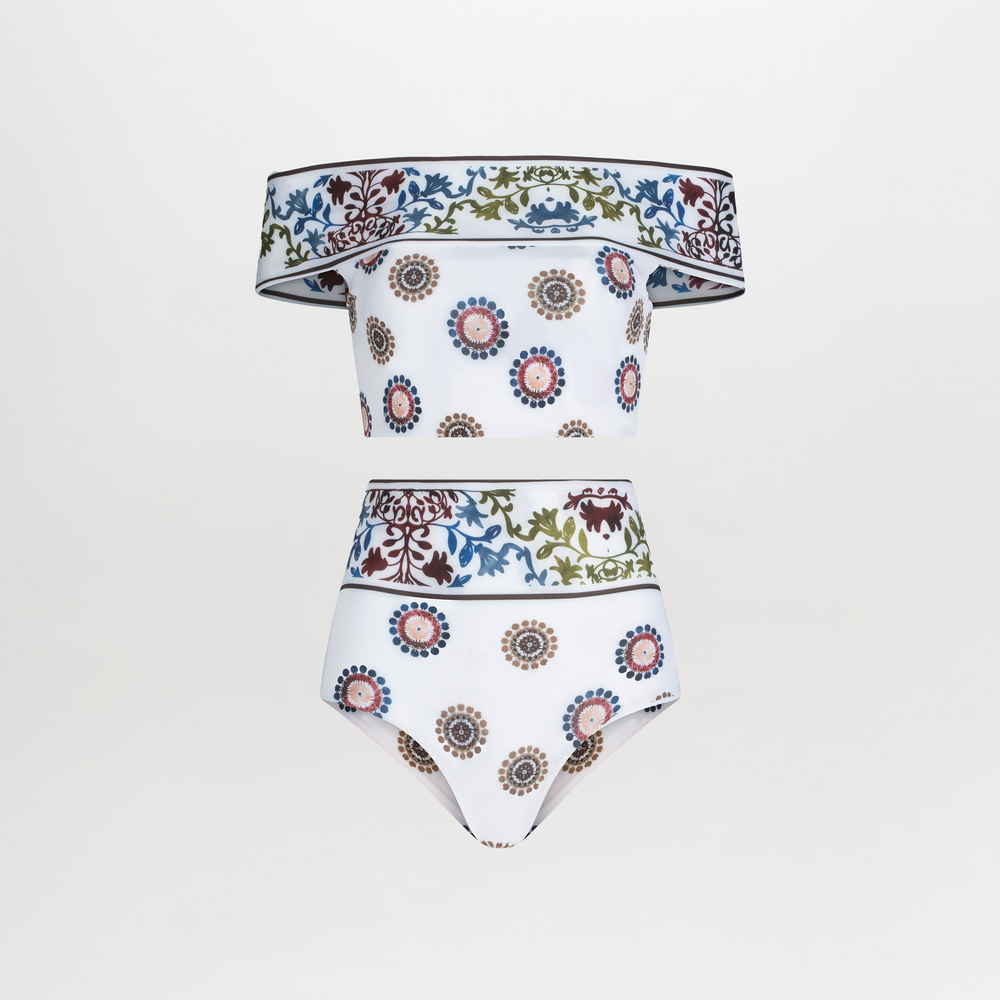 Patmos Pareo Skirt Multi Sepia Floral with a bow tie at the front, isolated on a white background.