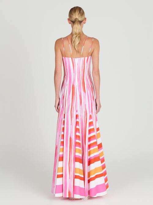 A lightweight Catania Dress Rouge Orange Stripes in pink and orange stripes on a white background.