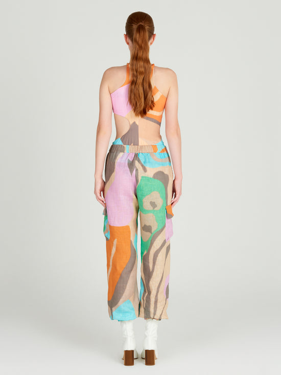 A girl's Jess Pant Pastel Multi Swirls with an elastic waistband.