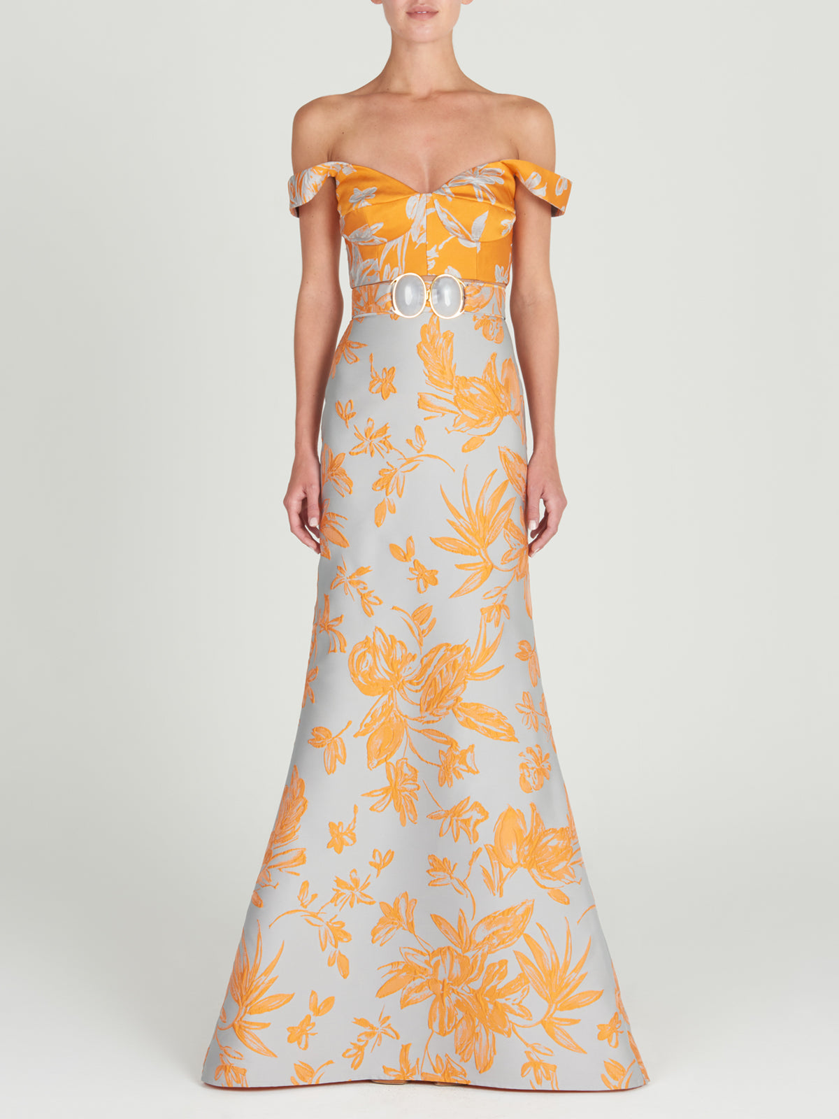 Nuoro Top Apricot Silver Floral with tie sleeves isolated on a white background.