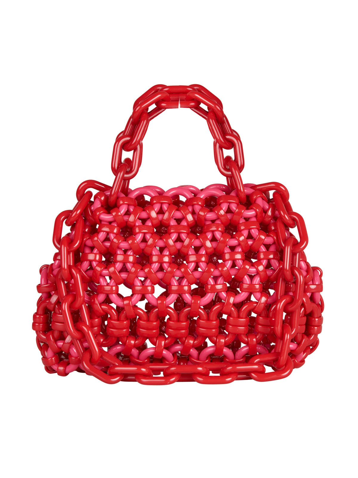 This Jasna Handbag Rouge Fuchsia with a chain handle will ship in a few days after ordering.