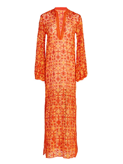 Thais Tunic Red Orange Crochet with bishop sleeves.