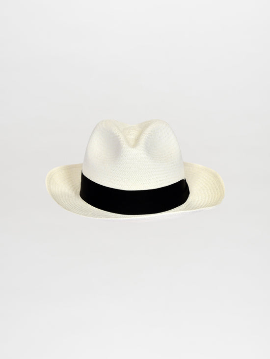 Roosevelt Hat Black with a black band, isolated on a white background.