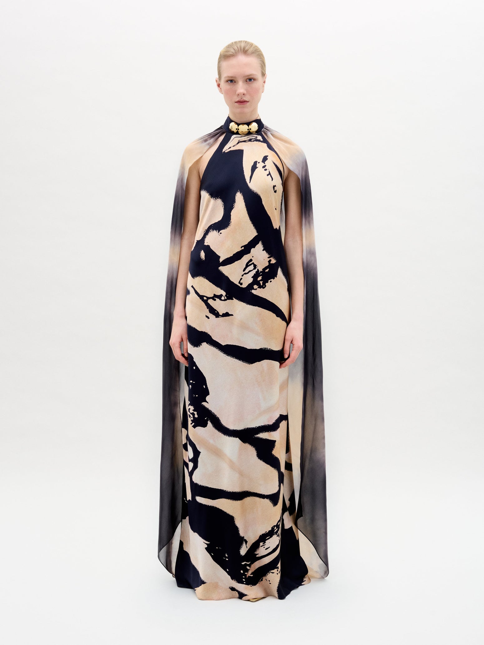 SABINADRESS-BLACKBEIGEABSTRACT_Front_HOLIDAYCAPSULE2025