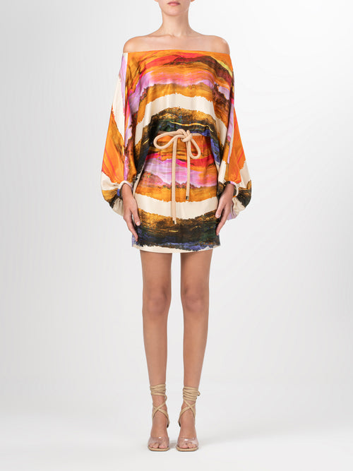 Manon Dress Orange Orchid Abstract Stripes