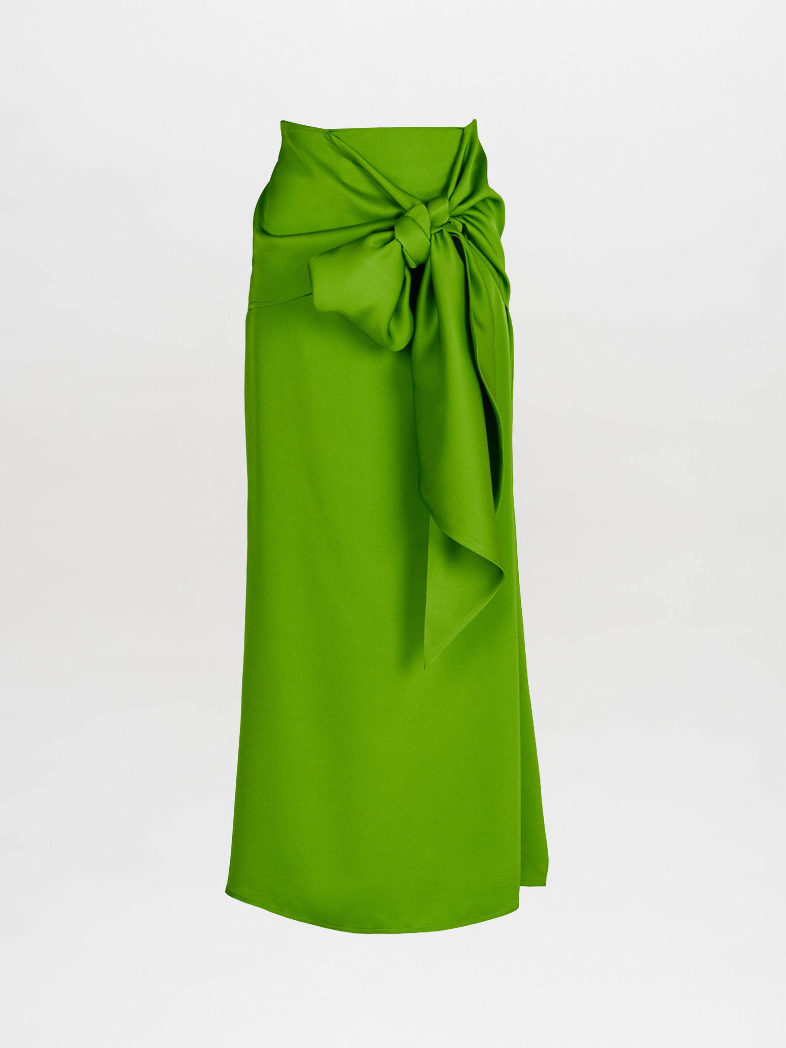 A Trento Skirt Lime with a bow, midi-length.