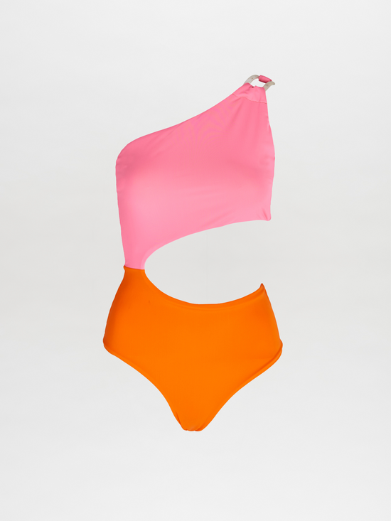 A Tropea One Piece Pink Orange with jeweled details.