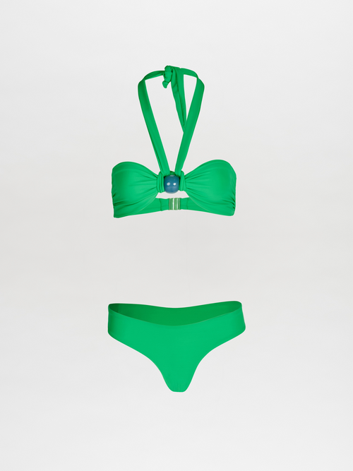 A Valderice Bikini Top + Fermina Bikini Bottom Green with bead detailing.