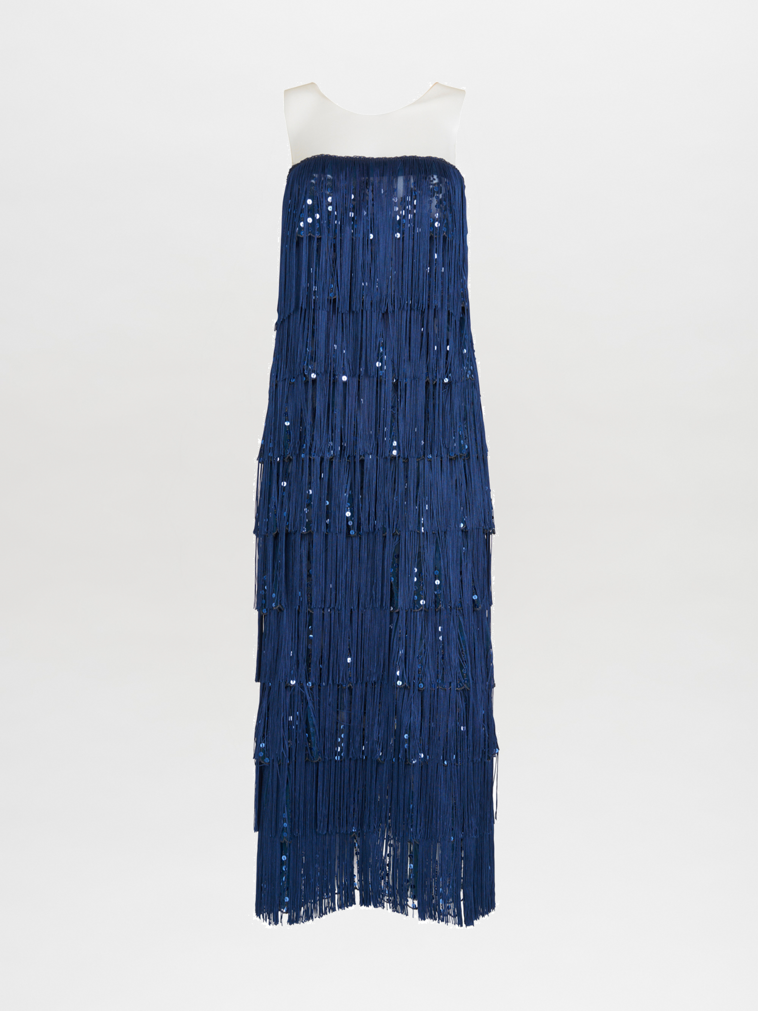 A Salome Dress Navy with fringes and sequins.