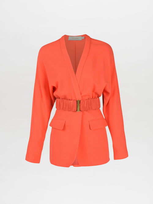 Bright Vogogna Jacket Tangerine with a cinched waist, belt detail, and flap pockets, displayed on a white background.