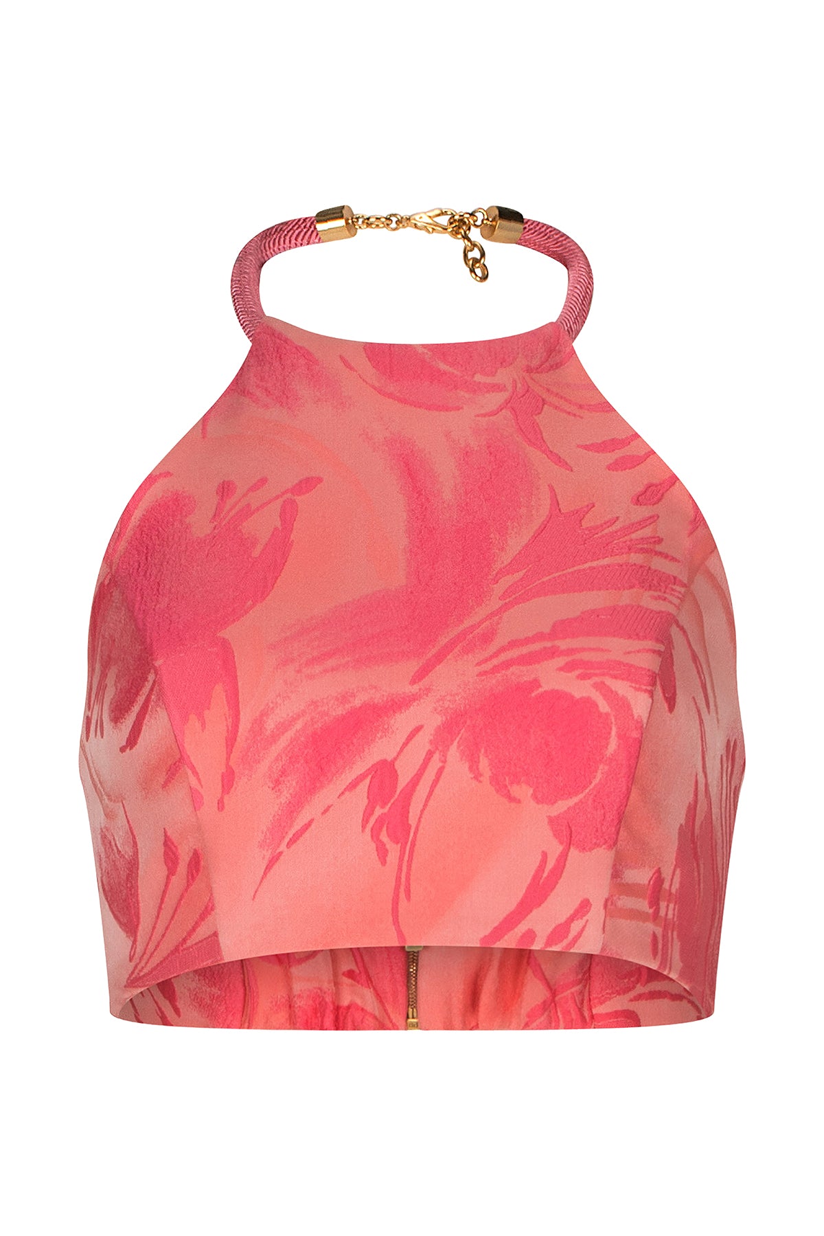A Zita Top Fuchsia Pink with a gold chain and metallic jewelry.