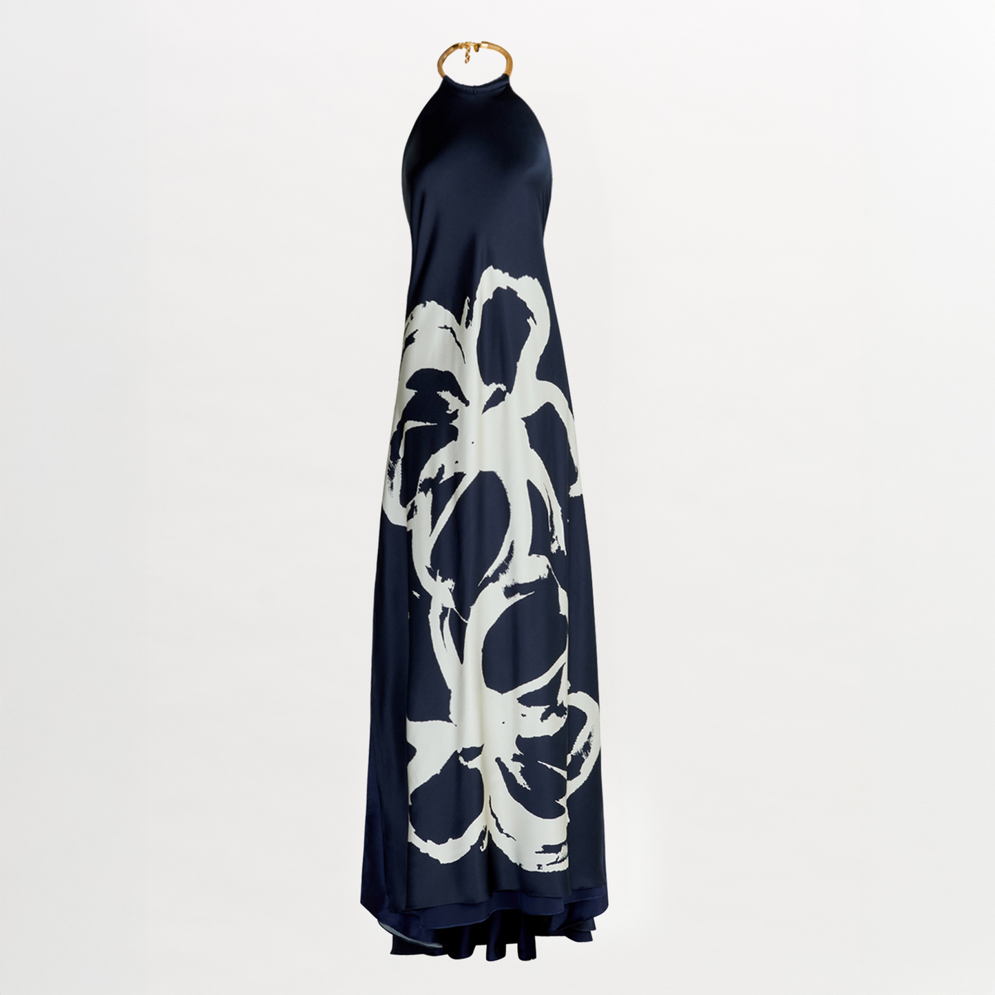 A navy Zeffa Dress Midnight Bloom with a floral abstract print.