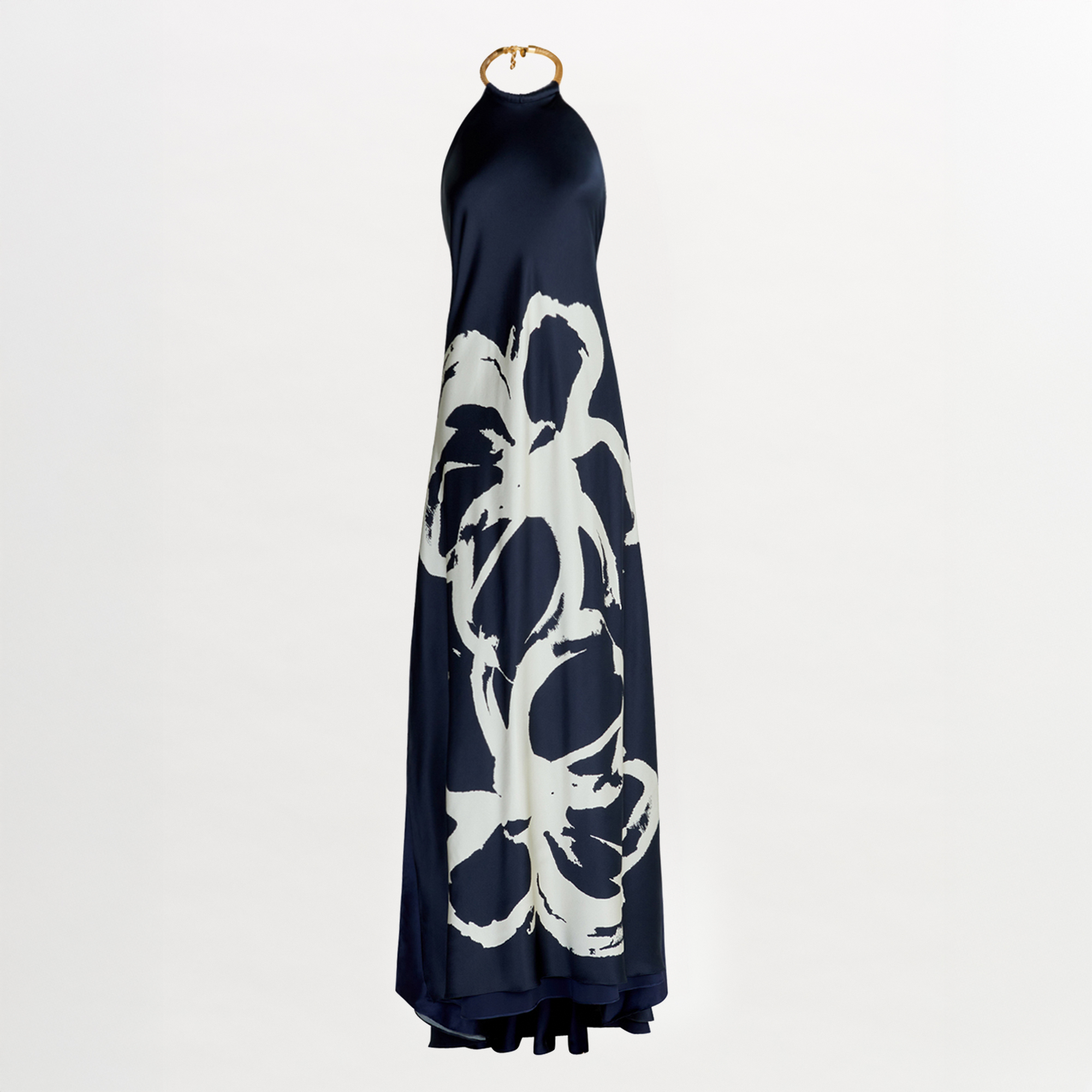 A navy Zeffa Dress Midnight Bloom with a floral abstract print.