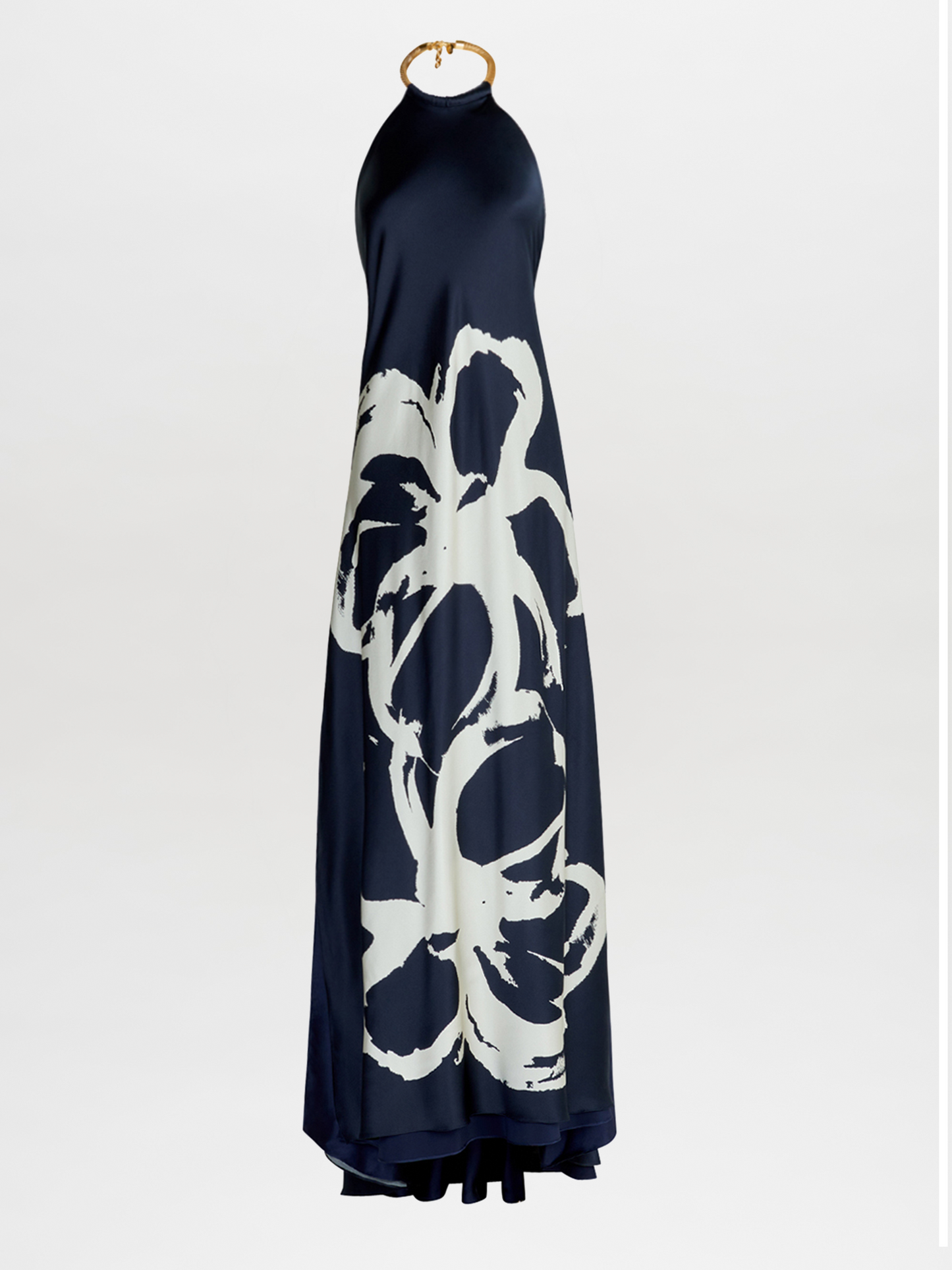 A navy Zeffa Dress Midnight Bloom with a floral abstract print.