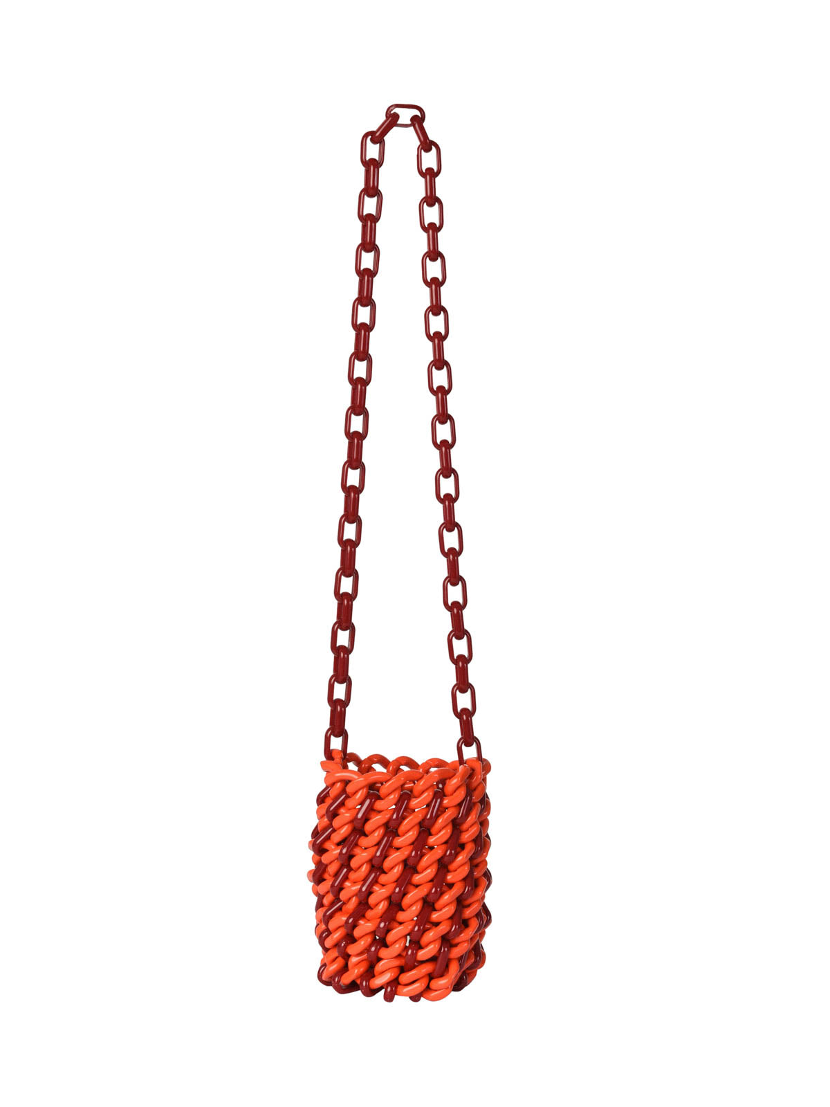 A small Anise Bag Red with a red chain strap and tulle lining, isolated on a white background.