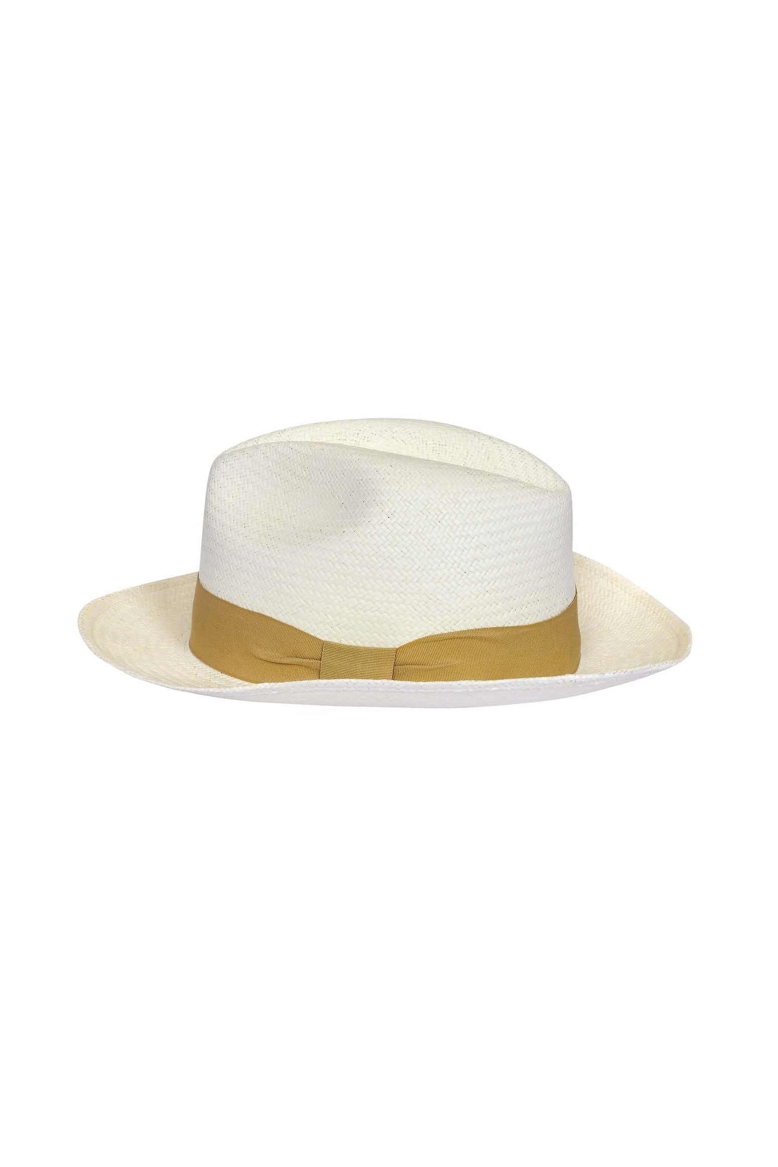 Roosevelt Hat Beige with a wide brim, crafted from toquilla plant fibers, featuring a beige band around the crown.