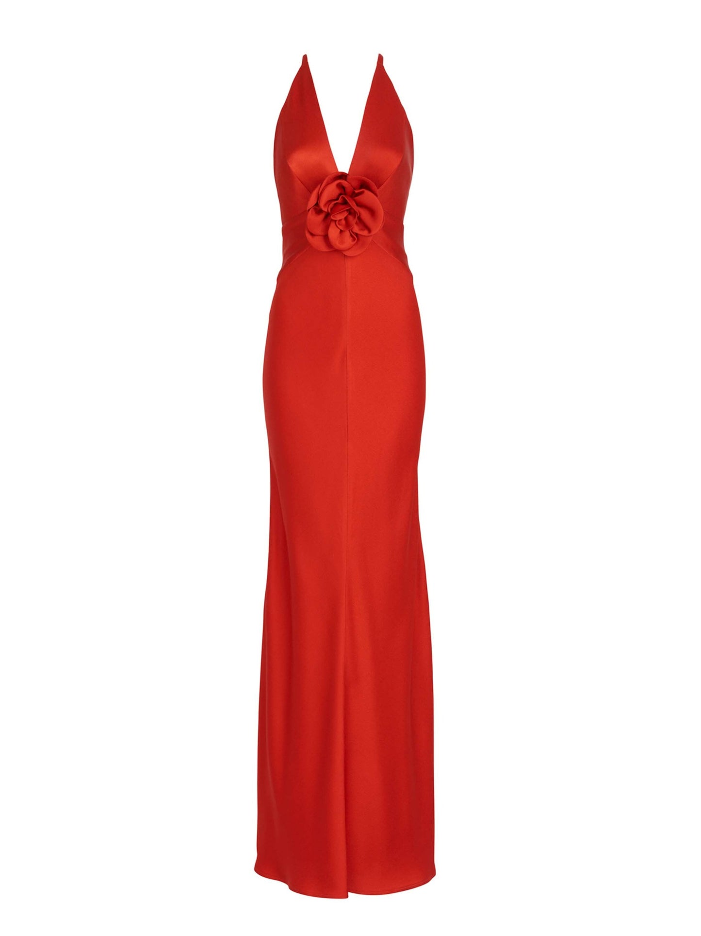 A Daniela Dress Rouge with a halter neck.