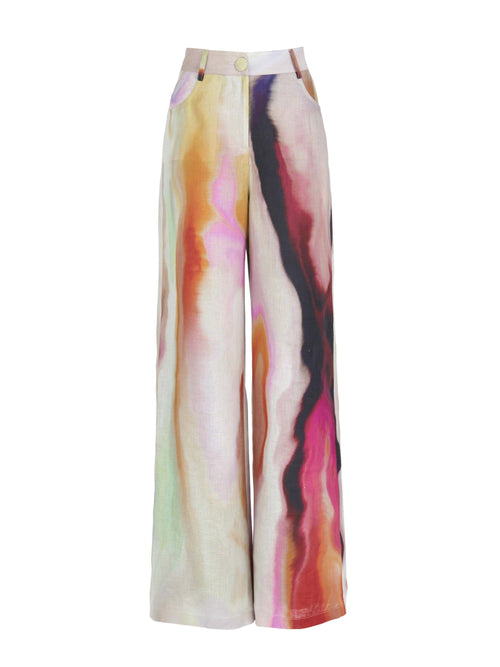 These wide-legged Emine Pant Iridescent Marble add a pop of color to any outfit.