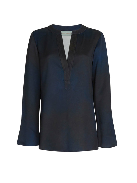 A Lilly Blouse Navy with bell sleeves.