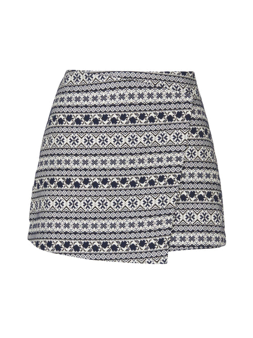 A women's Aime Skort Navy Black with a structured waist shape in jacquard fabric.