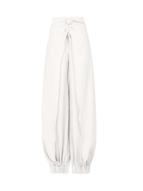 Raimondo Pant White with gathered ankles and a bow-tie detail at the front, isolated on a white background.