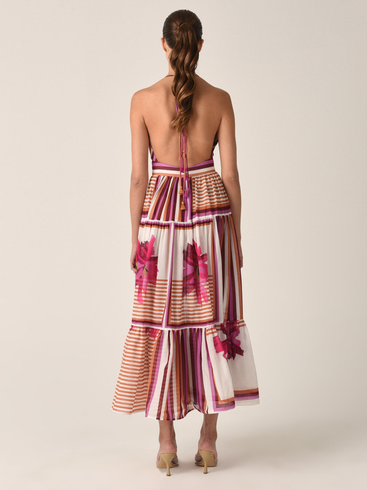 Valerie Dress Magenta Floral Brushstroke Stripes