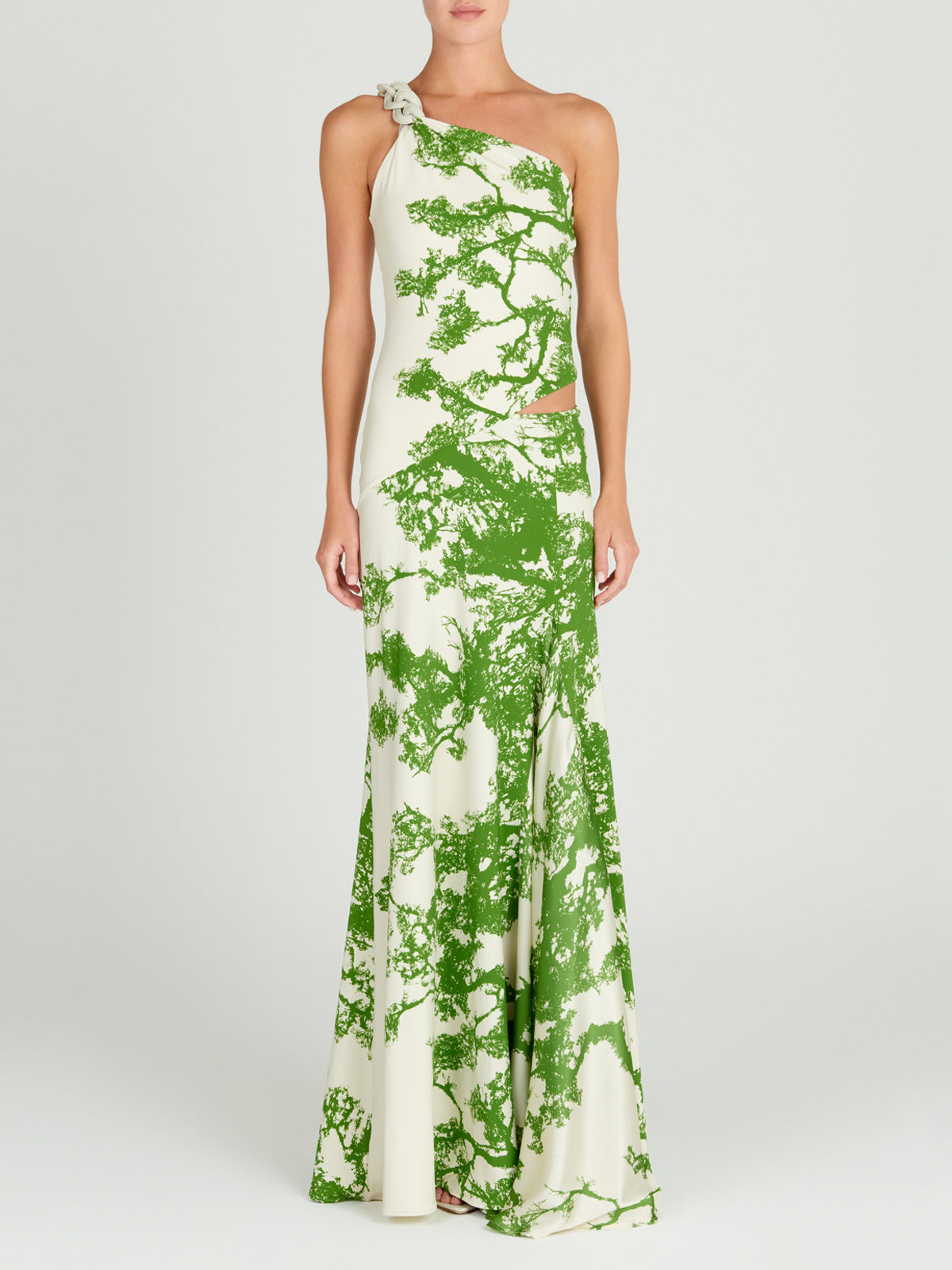A Nix Dress Green Cyprus with a printed design.