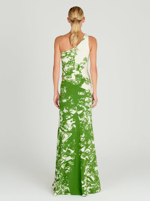 A Nix Dress Green Cyprus with a printed design.