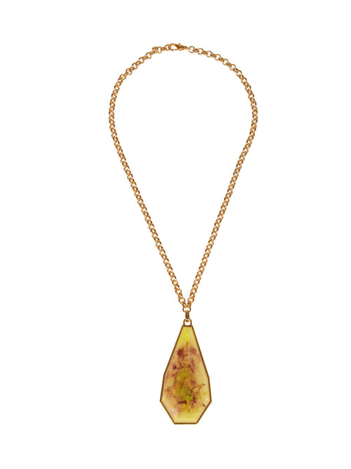 A Ascoli Necklace Amber with a yellow stone and gold chain ships within days of ordering.