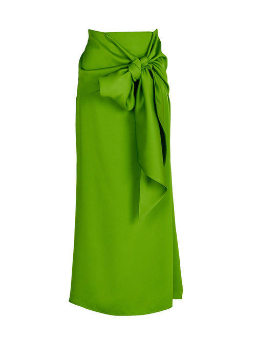 A Trento Skirt Lime with a bow, midi-length.